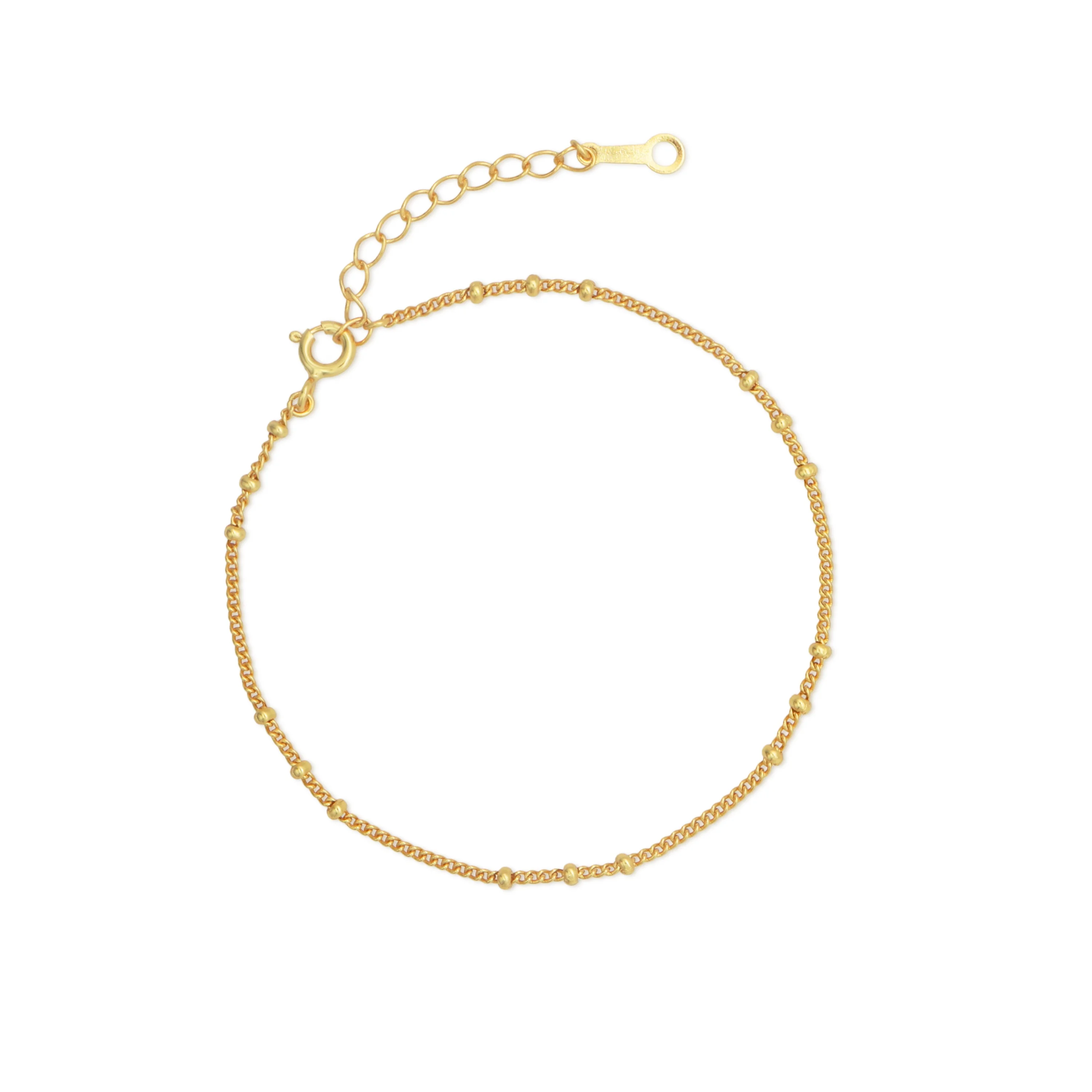 Chris April In stock Fine jewelry 925 sterling silver gold plated custom vermeil sate llite beads curb chain bracelet for women