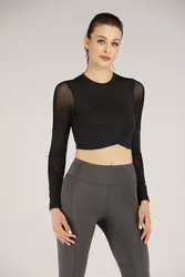 2021 весенний спортивный жилет для занятий фитнесом и йогой облегающий женский топ с длинными рукавами и круглым вырезом для девочек