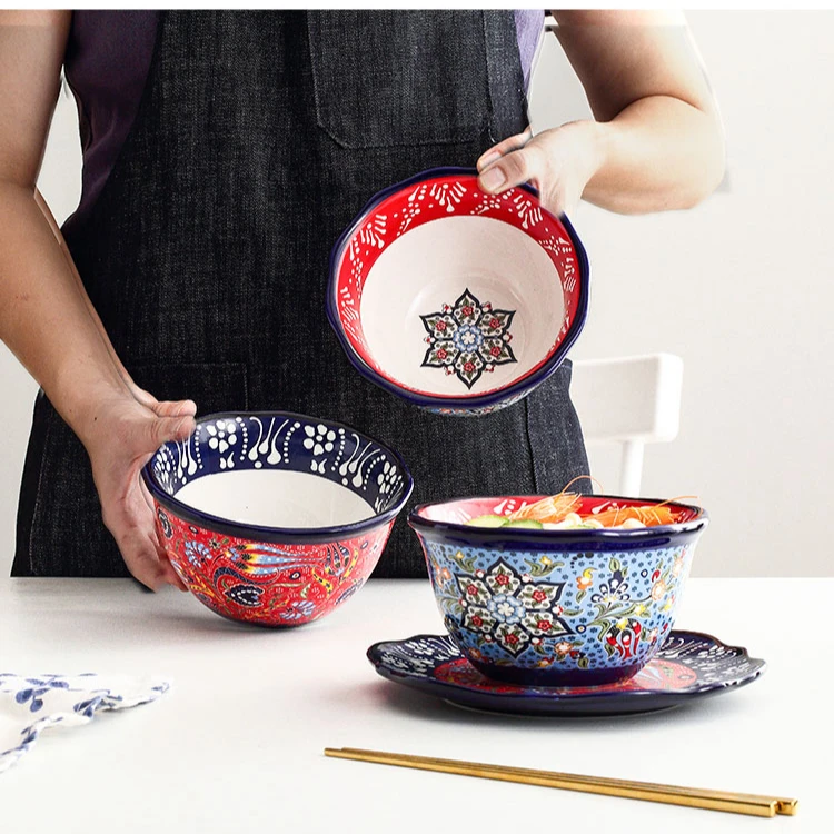 Colorful Nordic Style Ceramic Tableware Fruit Salad Bowl Steak Plate Dish Household Set