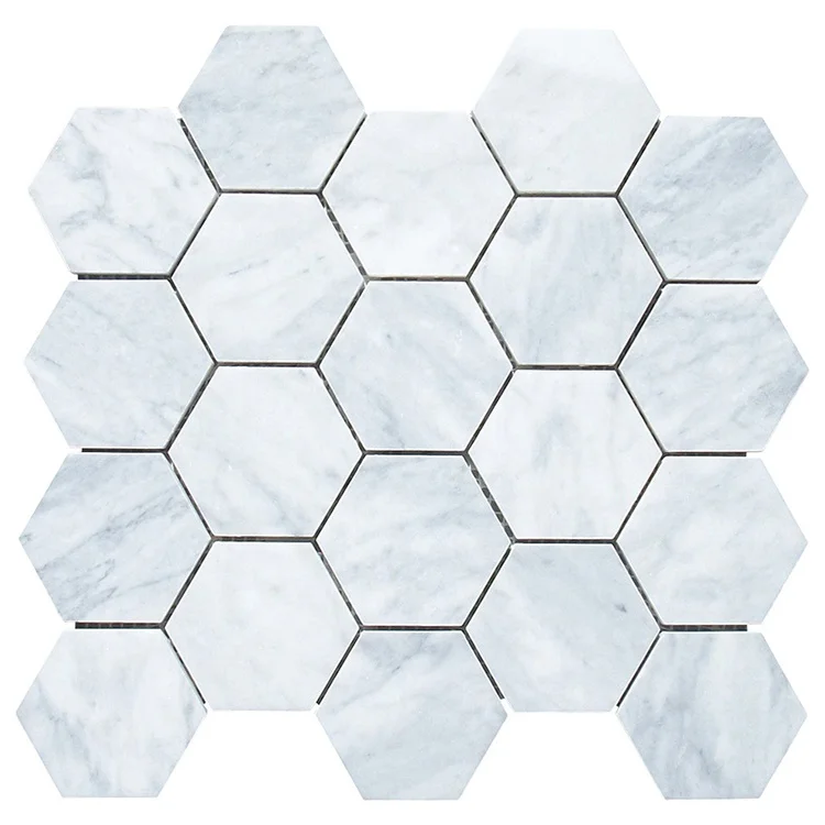 Carrara white marble hexagon polished mosaic tile