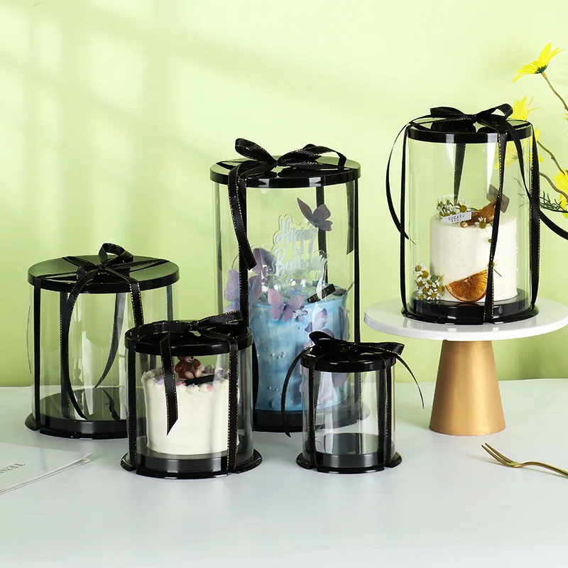 In Stock Transparent Black Round Cake Box 6/8/10Inch Bake Cake Packaging Box Gift Box