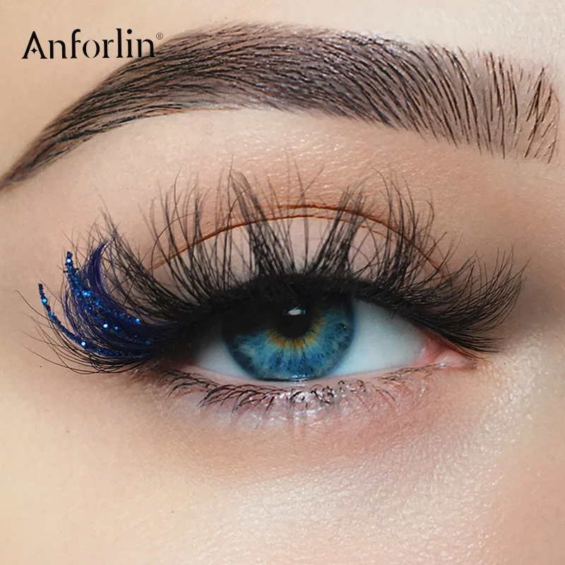 Anforlin wholesale glitter lashes strips eyelash packaging box private label custom color mink lashes with red color
