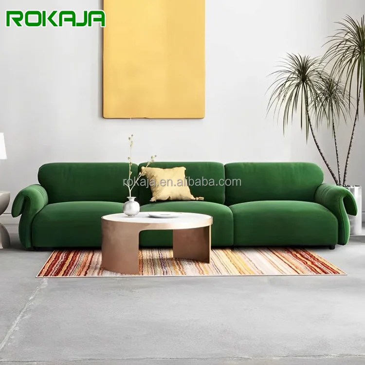 Hot Sales Italian Three Seater Sofa Living Room Modular Velvet Fabric Sofa Set High End Design Green American Style Sofa