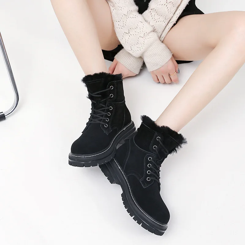 Slip-on Comfortable Thermal Round ladies snow boots suede plush snow boots women winter casual shoes