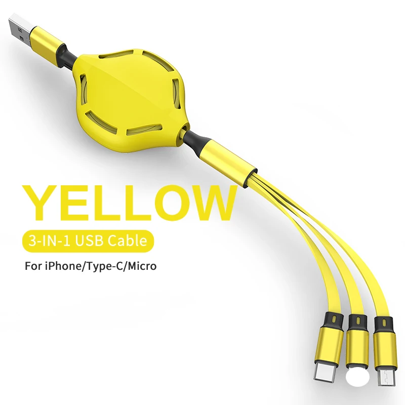 2021 Fashion HOT sale 3 in 1 Retractable cable type c charger cable for Android phone Micro usb c 8 pin cable for iphone