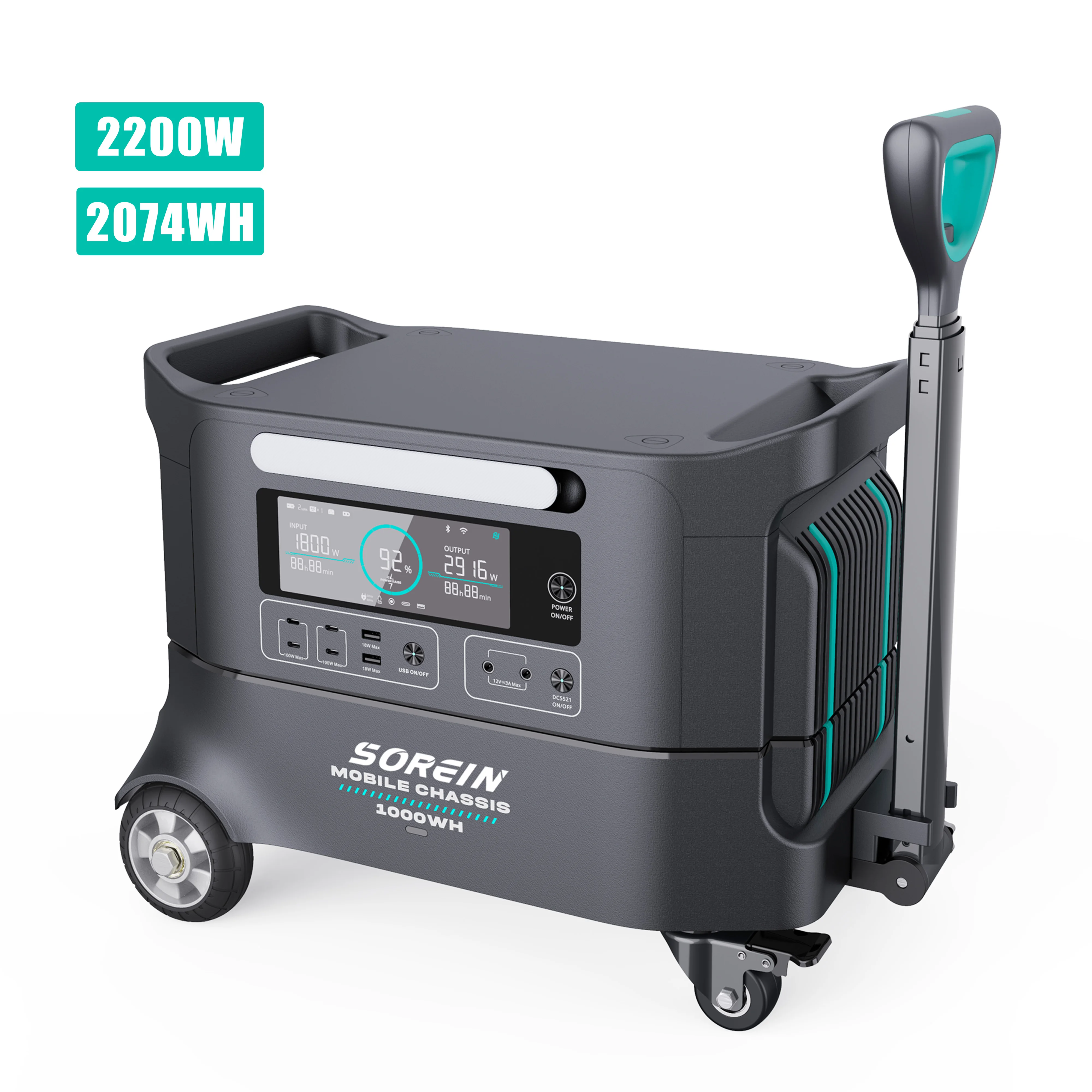 2000W 2200W Portable Power Station Emergency UPS with Waterproof Black Matte Finish