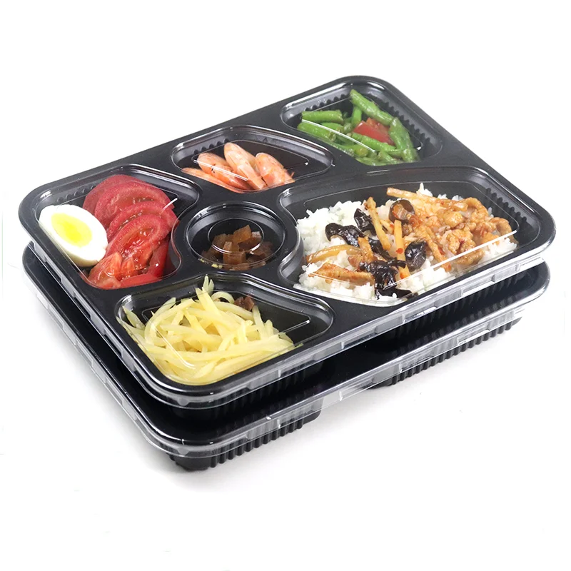 6 compartment disposable pp plastic bento lunch box take away food packing