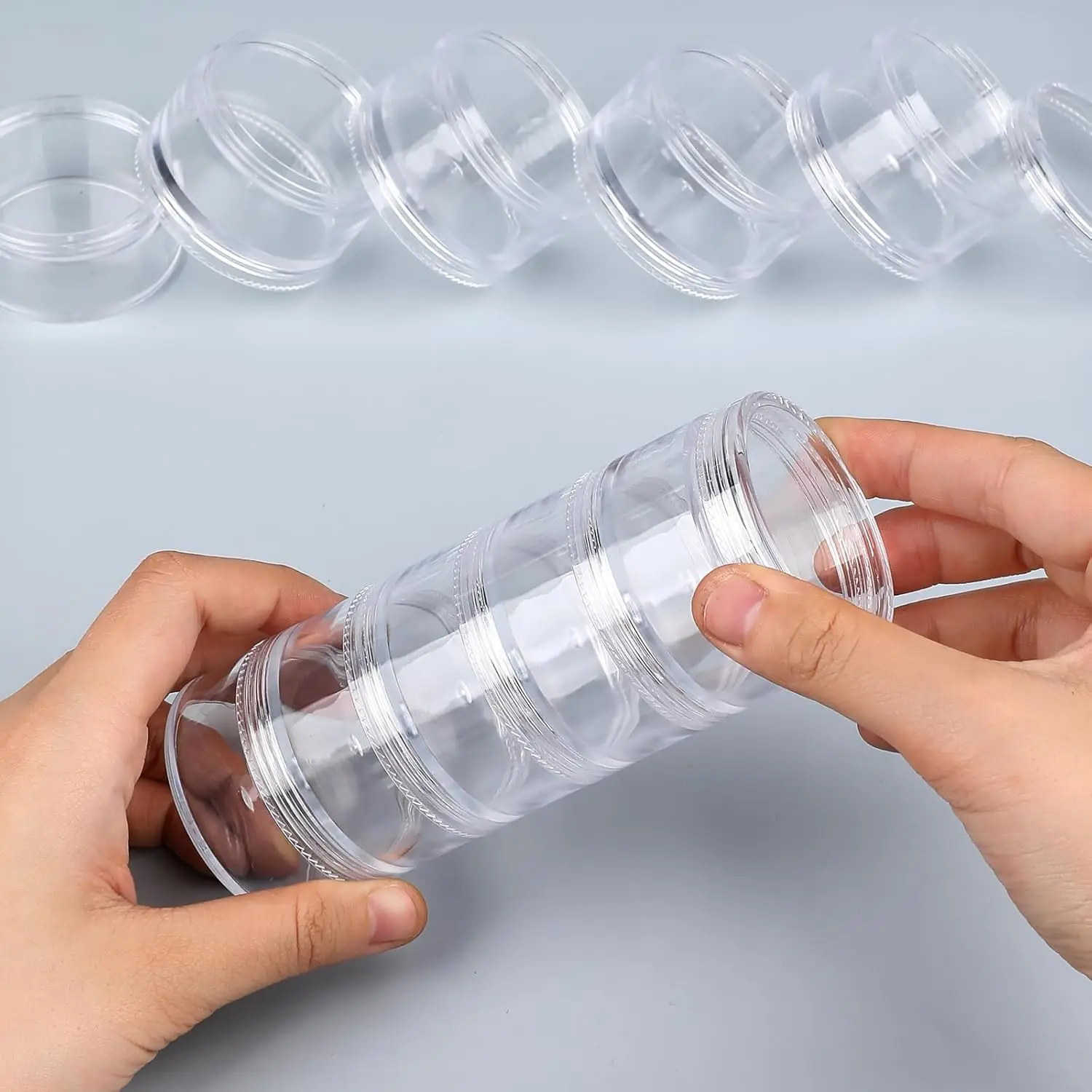 21833 5pcs Modern Diameter 50mm Small round Clear Plastic Bead Storage Box stackable jars Bead organizer for Nail and Jewelry
