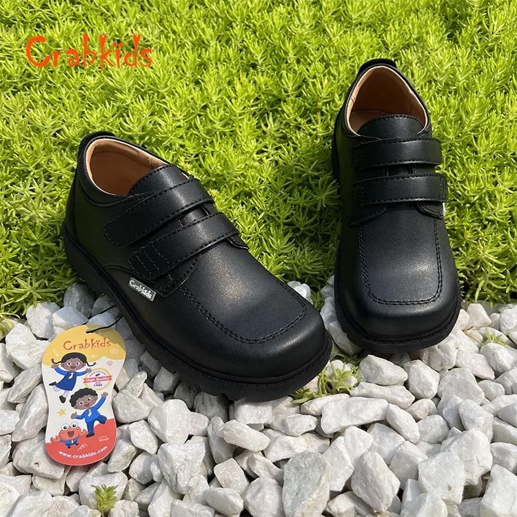 Crabkids High-Quality Durable Black Pure Leather Dress School Shoes for Boys