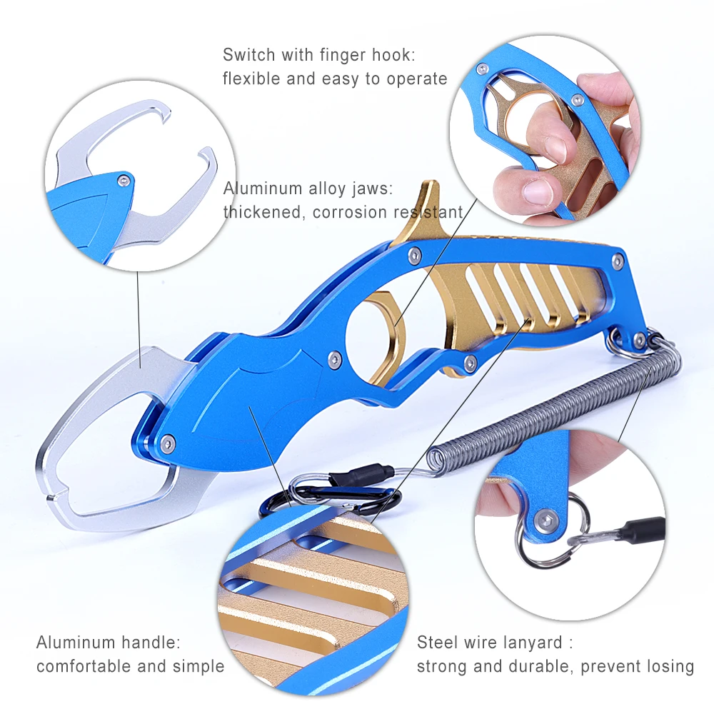 XINBIGO Anti Rust Aluminum Alloy Fish Controller Fish Grip Saltwater Fish Lip Gripper Fishing Gear Tools Equipment