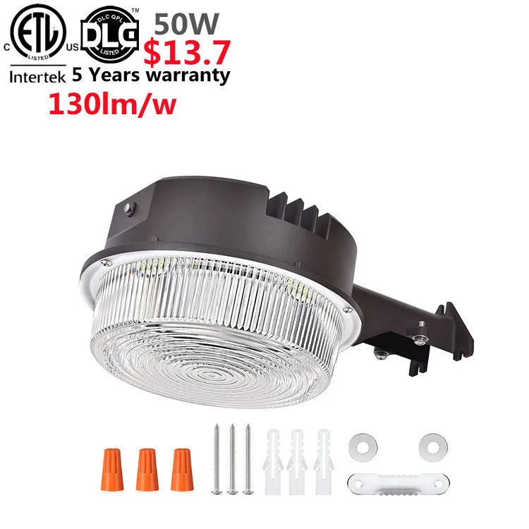 Factory 10KV  dusk to dawn sensor control CETL DLC 5 years warranty area lighting 120w 30w 50w 90w 70w 150w led barn light 100w