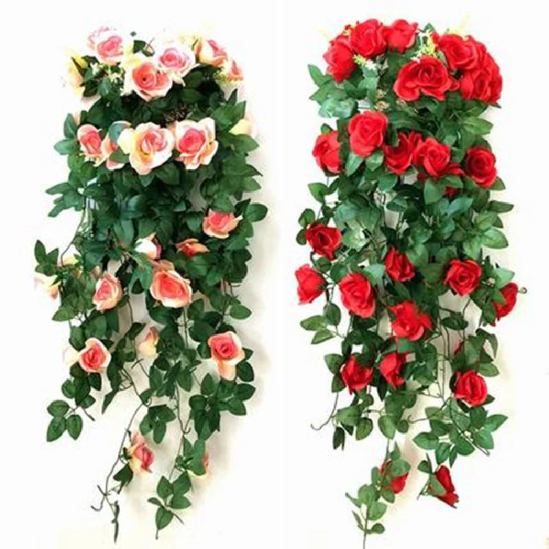 Artificial flower wisteria hanging basket simulated violet rose wall hanging wedding home decoration fake flower vine