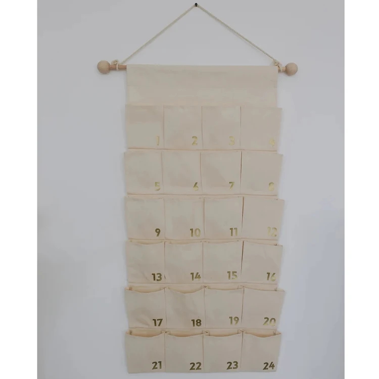 Green Christmas Advent Calendar 24 Days Custom Empty Giant Fabric Cotton Canvas Blank Christmas Countdown Calendar For Kids