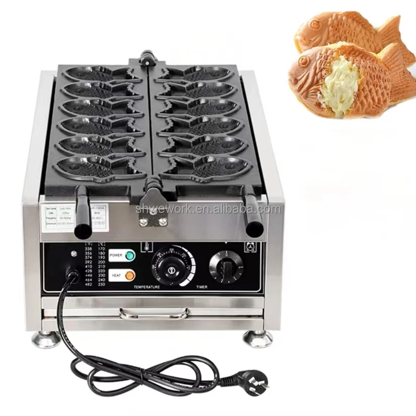 WeWork Commercial Ice Cream Taiyaki Machine with Closed Mouth Fish Shape Electric Fish Waffle Taiyaki Waffle Maker