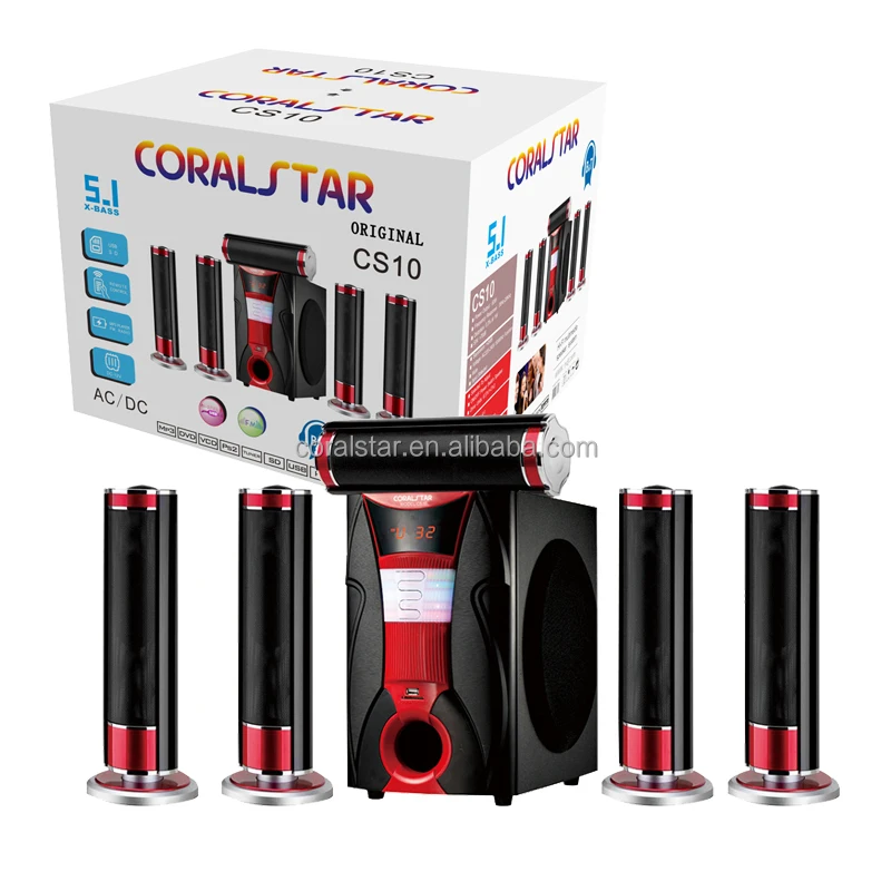  Coralstar 5 1 Hi-Fi super bass колонка Система домашнего кинотеатра сабвуфер деревянная коробка