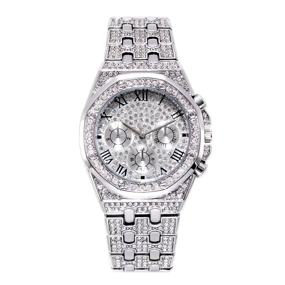 BW 8236 European and American hot sale high-end large dial full Diamond Sky star three-eye set diamond waterproof quartz watch