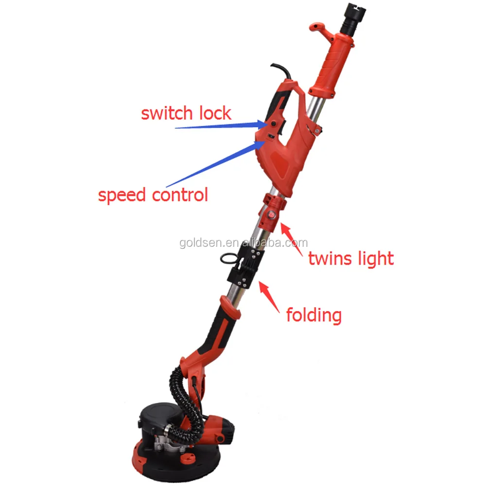 110v 220v 750w 225mm 9 Inch Portable Fold Long Handle Hand Pole Wall Sanding Drywall Sander Machine With Vacuum LED Light