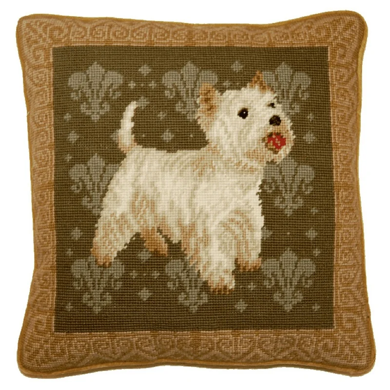 Custom Elegant Handmade Golden Retriever Decorative Needlepoint Cotton Pillow