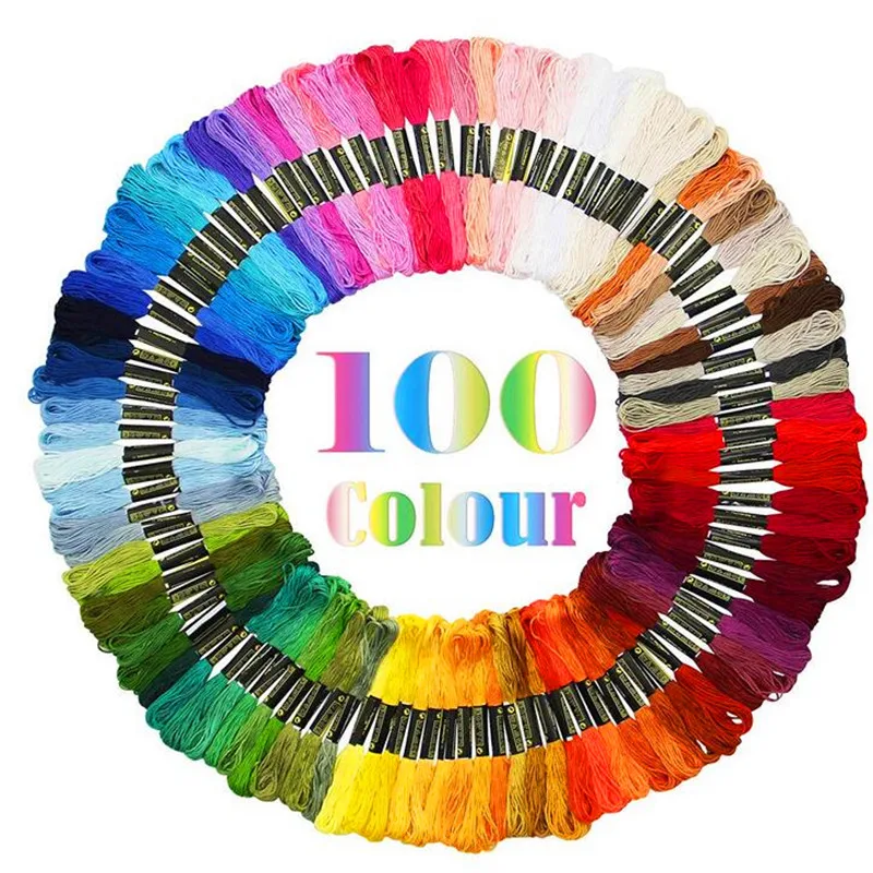 Hot Sale 100pcs Mix Colors Cotton Sewing Skeins Cross Stitch Embroidery Thread Floss Kit DIY Sewing Tools