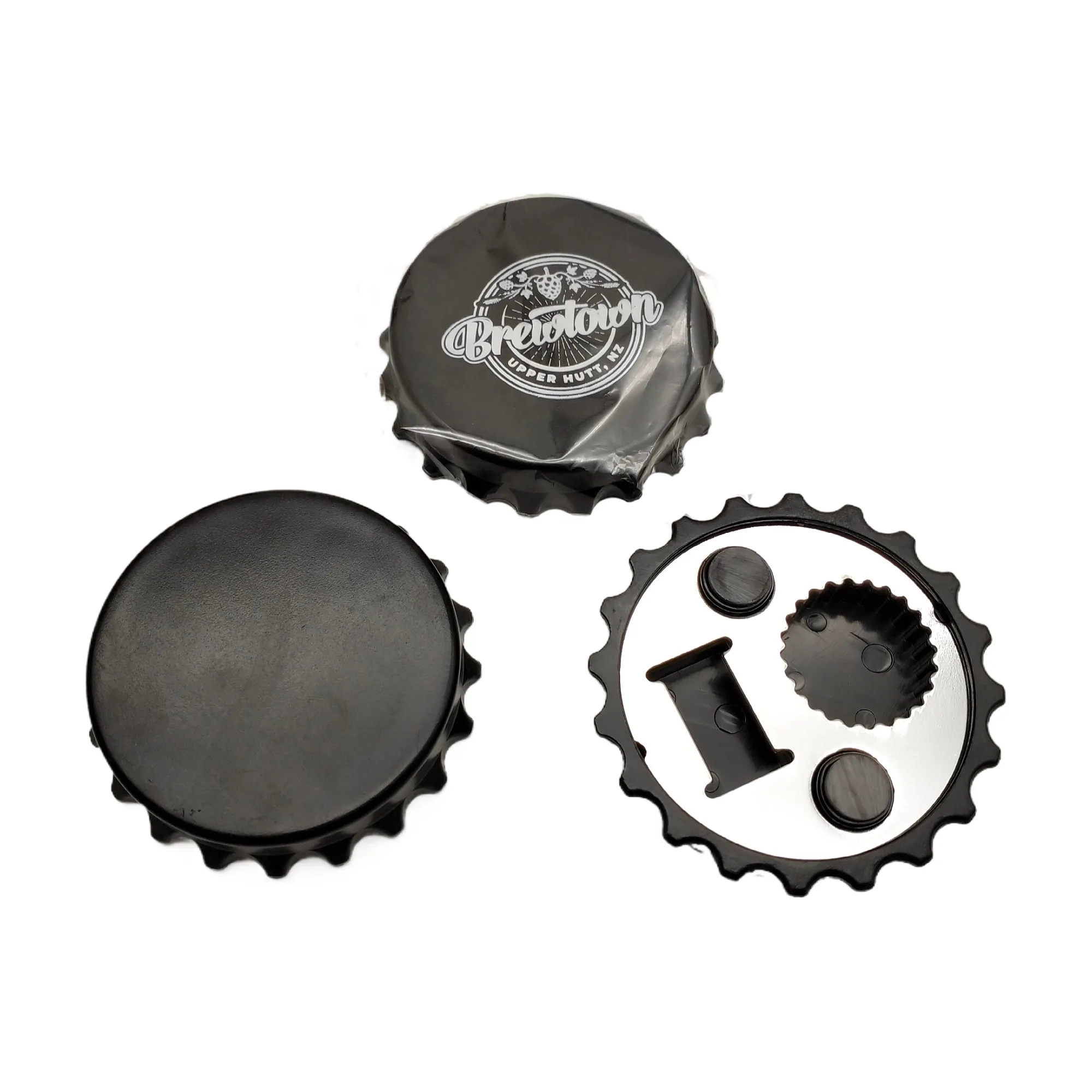 hard plastic ABS low MOQ custom prints magnetic round beer bottle opener and water bottle twist opener