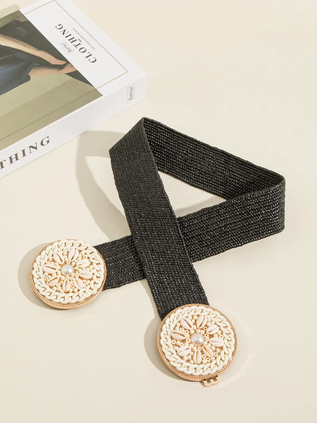 Straw Woven Elastic Stretch Waist Belt Women Skinny Dress Cinch Fashion Double Round Female Metal