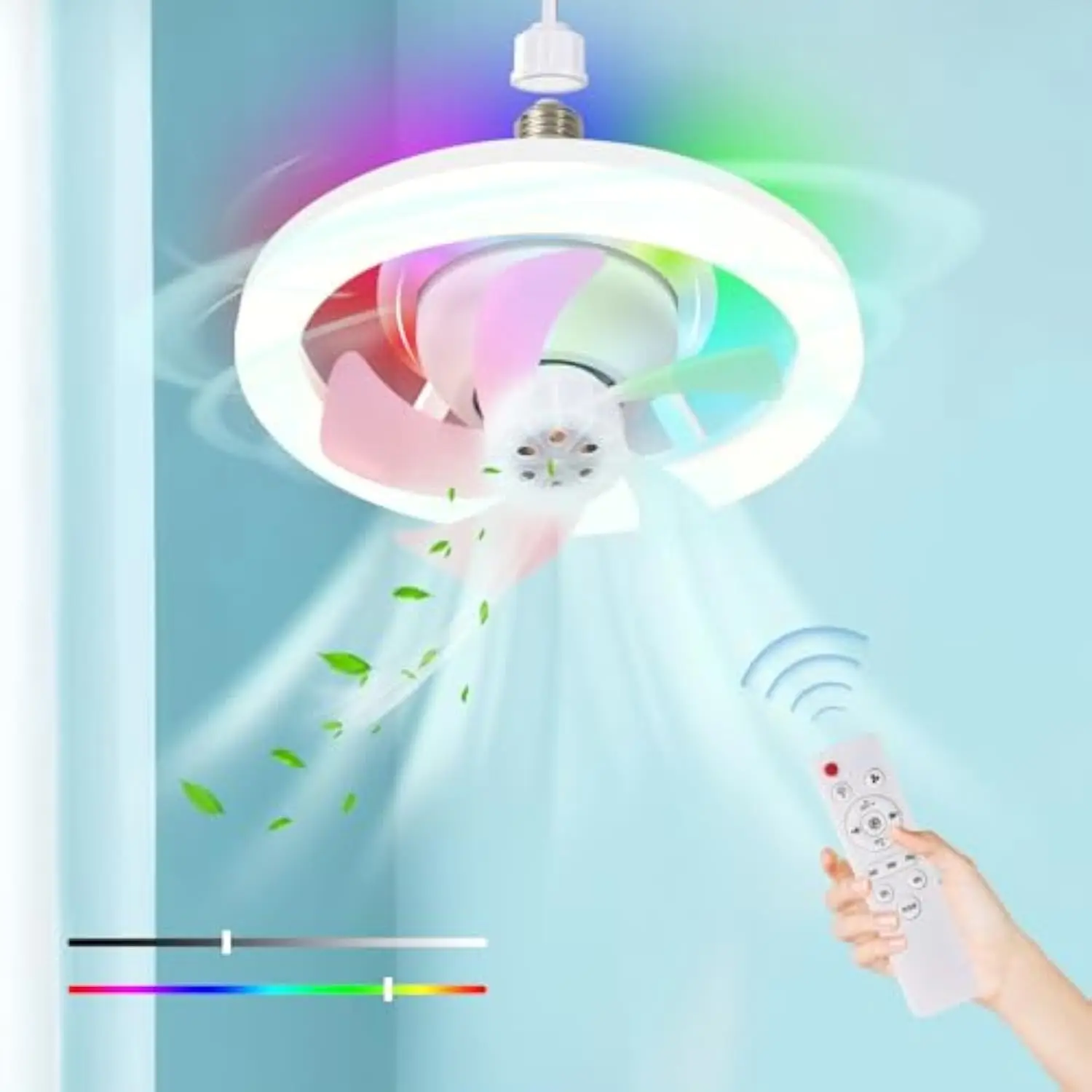 Ceiling Led Fan Light RGB Moving Head Intelligent Dimming E27 Fan Bulb Home Decor 360 Rotating Remote Control Modern Ceiling Fan