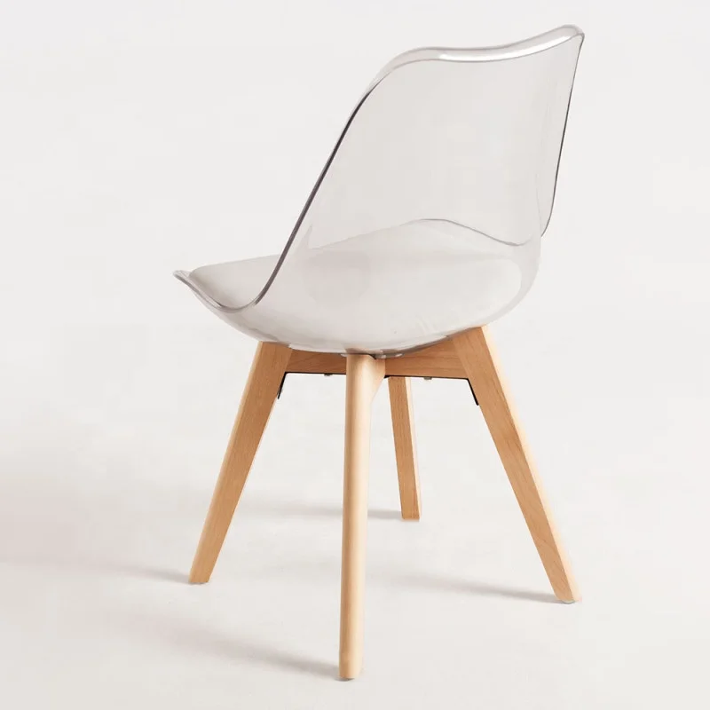 PE transparent seat chair wood leg office chair dining chair supplier