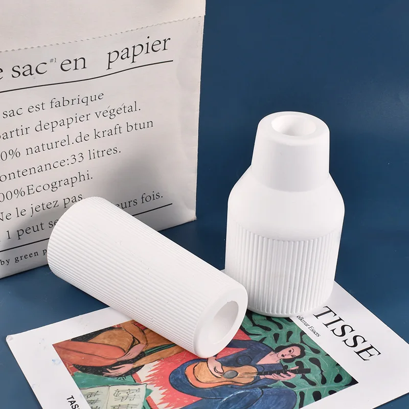 DIY three-dimensional round vase decoration abrasives cylindrical section stripe flower vase silicone mold