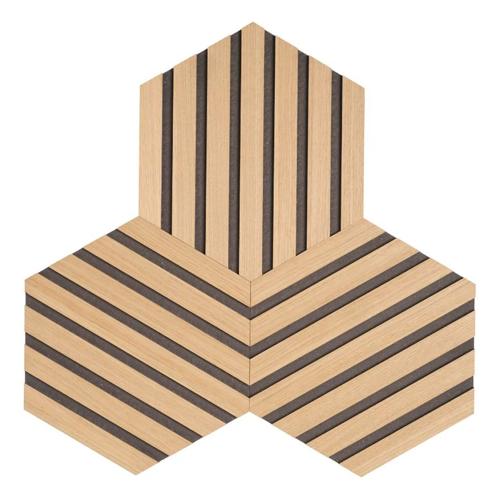 Acousound oak walnut wooden veneer MDF black pet felt backing wall ceiling wood slat acoustic panel soundproof for cinema office