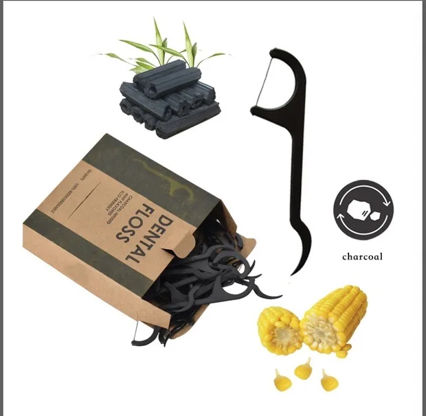 Eco Friendly Floss Pick Bamboo Charcoal Floss Toothpick Stick Silk Mint Flosser Biodegradable Dental Floss Picks