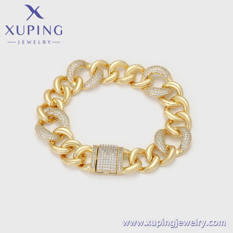X000712059 xuping hot sale bling jewelry women bangles cz diamond gold cuban link chain charm women girl bracelet
