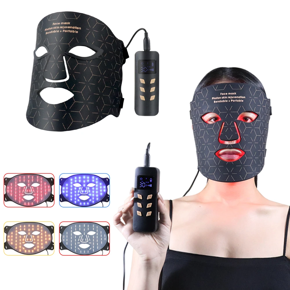 Skin Rejuvenation Charging Port Rechargeable Soft Silicone Infrared Red Light Therapy Face 4 Colors LED Facial Beauty Mask