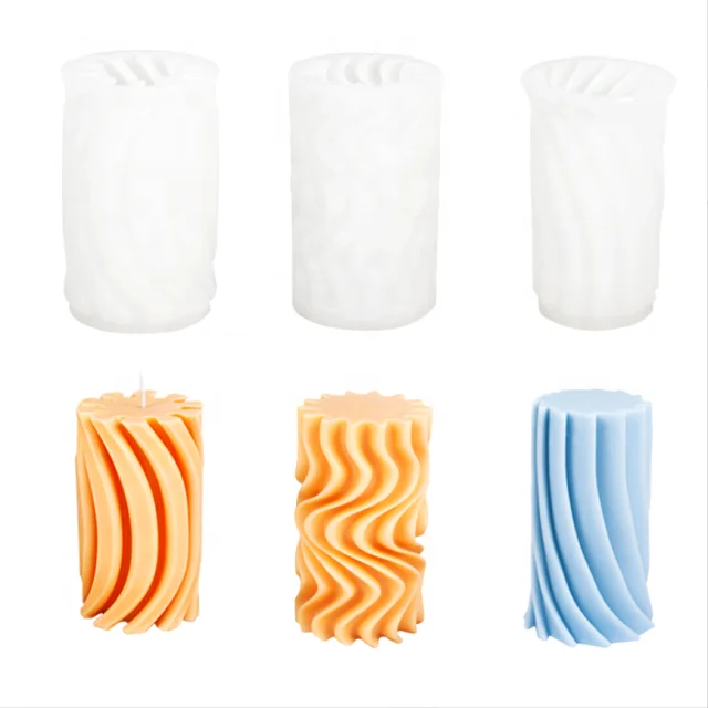DLW122 Wholesale 3 style Twisted Stripe Swirl Aromatherapy Candle Molds Geometric Cylindrical water Ripple Silicone Mold