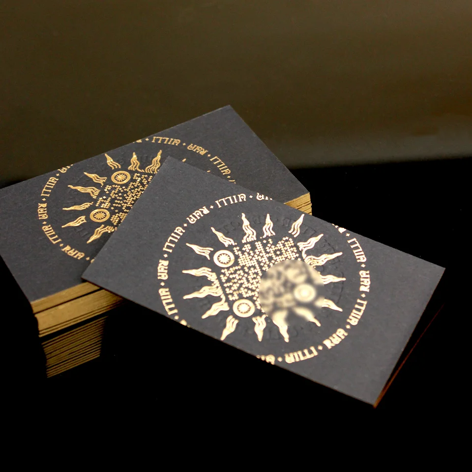 Company Supply Customized Private Embossed LOGO Business Card Gold Foiled Edge Glossy Hot Stamping Printing Name Card