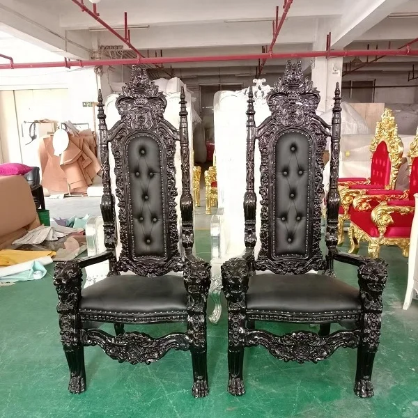 Royal King Throne Chair Black Fabric Antique Modern Elegant Dining Room Chairs Hotel Chair Gold Queen Wholesale Cheap Wedding