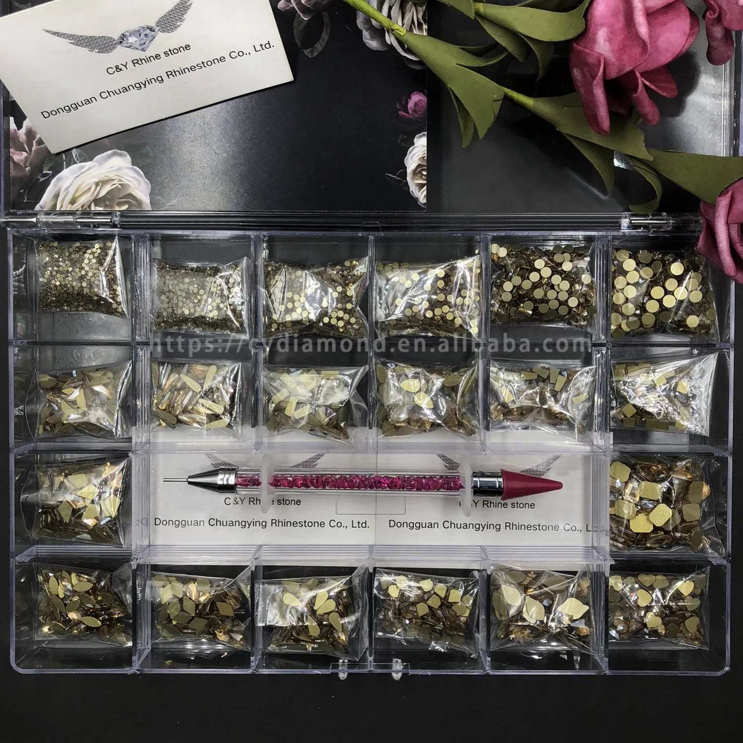 C&Y Custom Glass Rhinestone Top Set For Nails Flatback Design In Box Nail Rhinestones