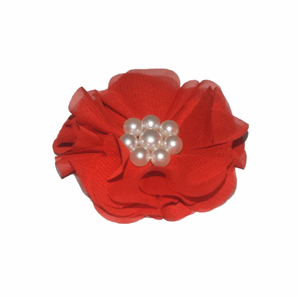 3' (7.5cm) Multi-layer Pearl Beaded Chiffon flower Without Hair Clip Girl Lovely Hair Accessories 30 Colors