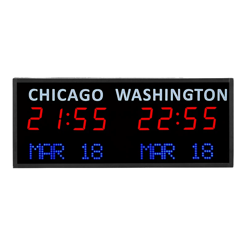 CHEETIE CP35 Blue Red Green Precision LED Display 5 Cities Digital World Time Zone Clock