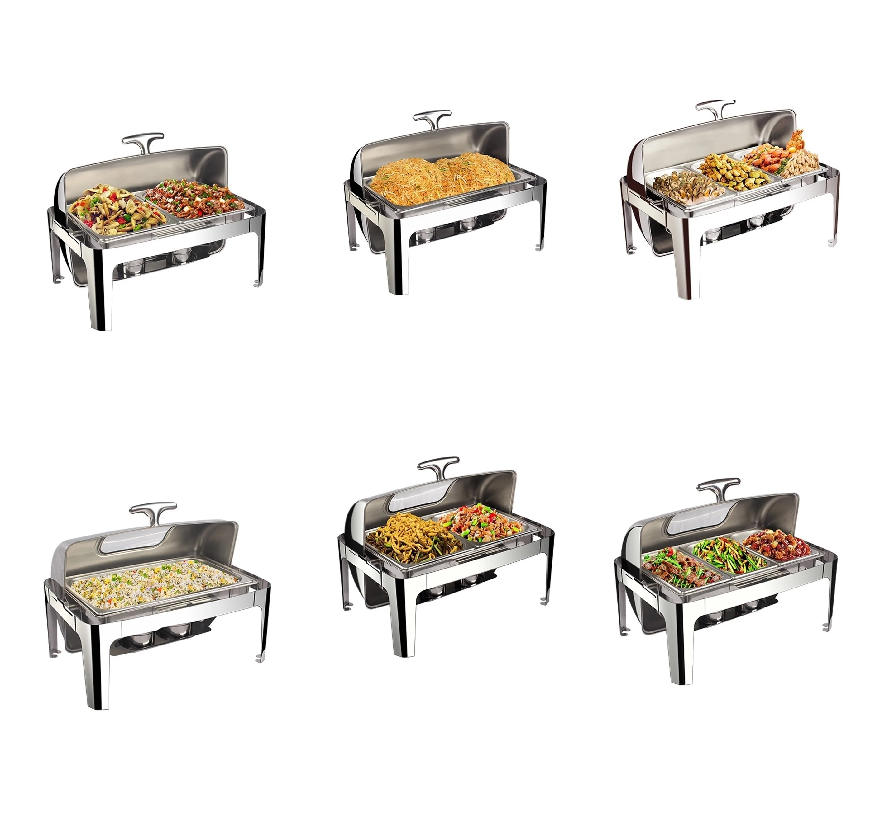 High Quality Stainless Steel Hydraulic Buffet Food Warmer Chafing Dish Glass Lid 11qt 11L Round Soup Chafer