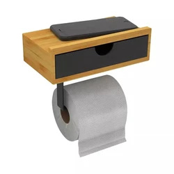 Amazon Hot Selling Self-adhesive Sticker Storage Holder Bamboo Wall Mounted Bathroom Toilet Paper Roll Holder with Storage
