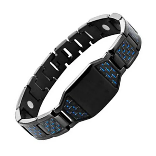 Mens Black Plated Magnetic Stainless Steel Bracelets