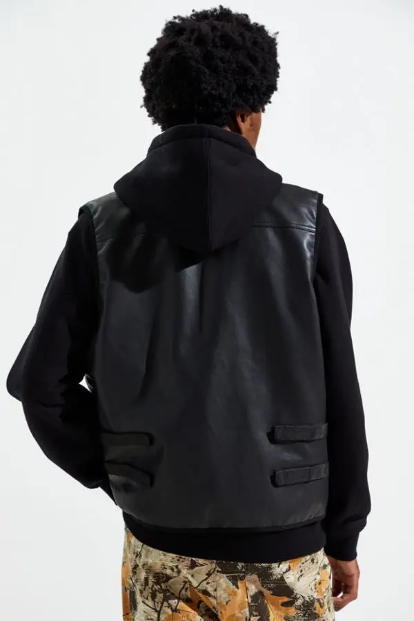 Wholesale Custom logo high quality Man Leather Black Utility vest with Pockets