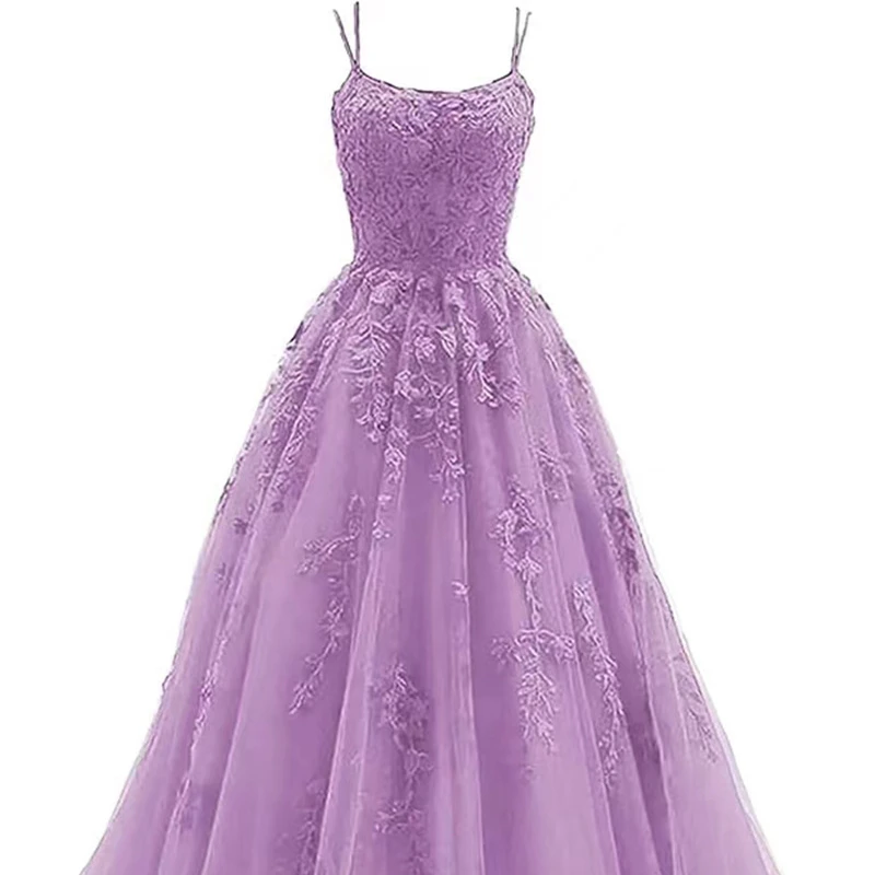 Wholesale Customizable  A-line Spaghetti Strap pink Prom Dress Long Tulle Lace  2023 prom dresses wedding dress for bridesmaid