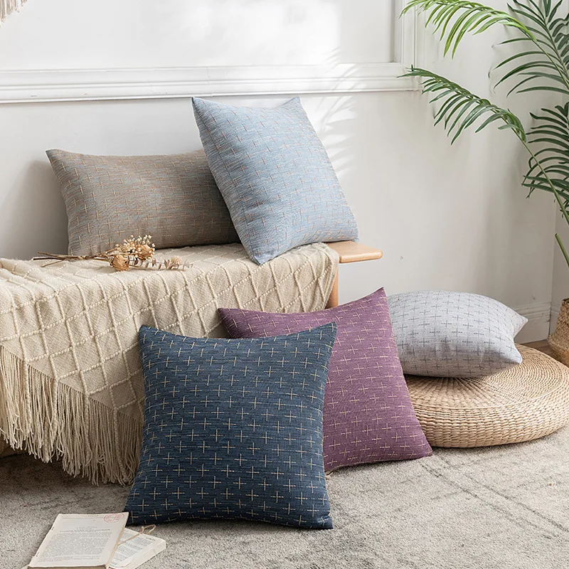 Boho Style Stripe embroidery Navy Blue Plain Throw Pillow Case Cushion Covers for sofa bed