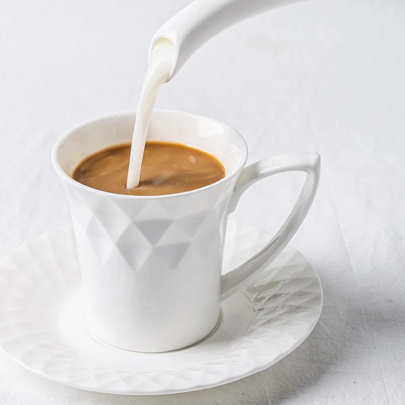PITO Home Office HoReCa Wholesale Elegant Bone China Coffee Teacup Set White Ceramic Cup and Saucer