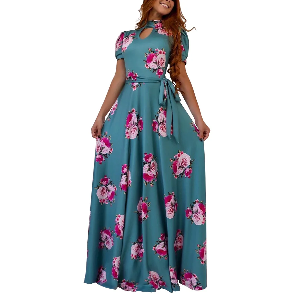 Women Summer Casual Long Dress Sexy Boho Floral Print Elegant Woman Maxi Dresses Plus Size Vestidos Y12351