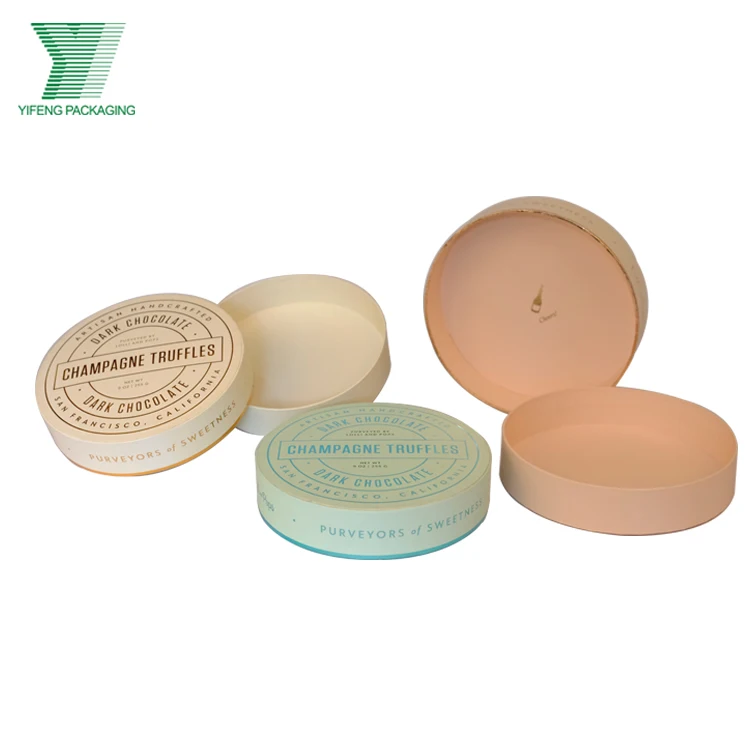 2020 Bulk nude color printing food grade chocolate box paper cylinder packaging small dark chocolate round packaging boxes