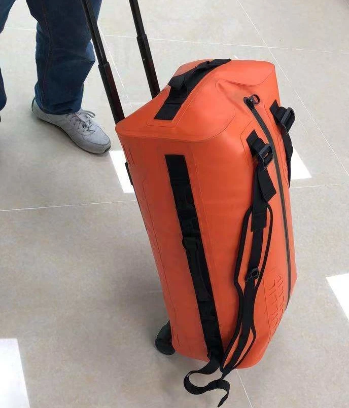 80L Waterproof 840D Double-sided TPU Trolley Backpack Duffel Bag with Wheels and Shoulder Straps Luggage Bag for Mountaineering