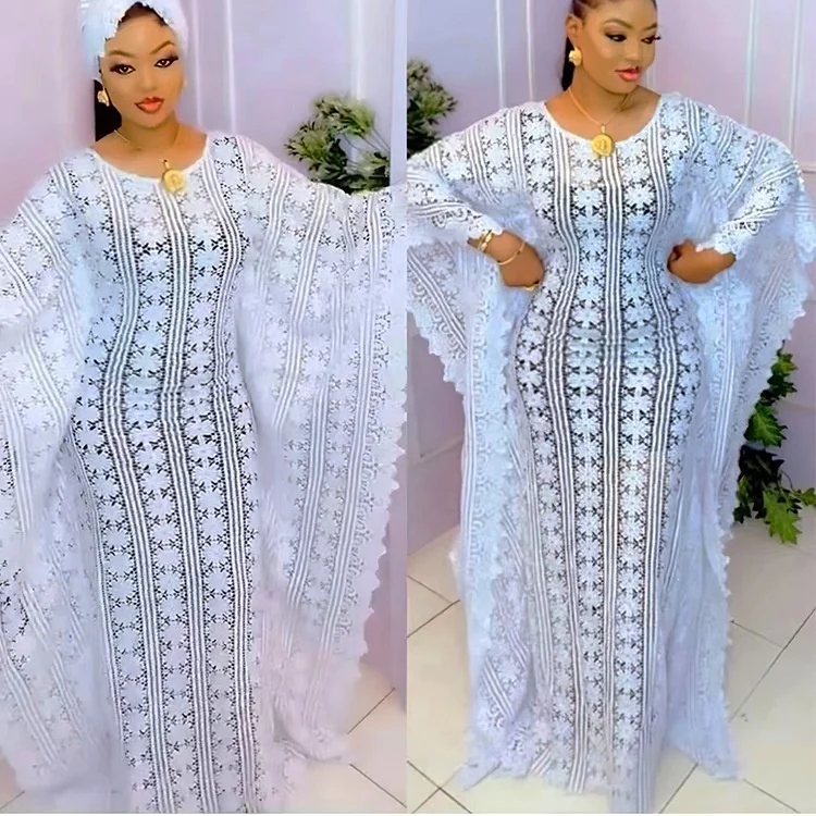 New Style Classic African Women Lace Abaya Stylish Dubai Loose Long Dress + Inside Dress 2 Piece Set Free Size African Robes