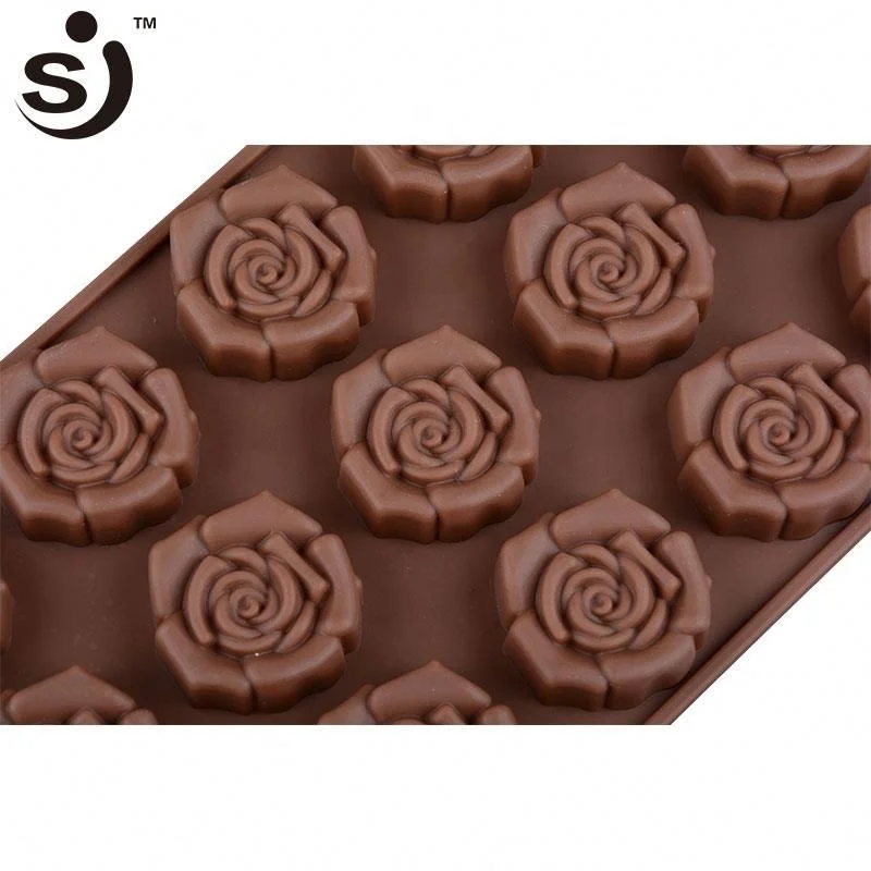 Cheap 15 Cavity Rose Flower Style Mini 3D Custom Non-stick Silicone Chocolate Mold